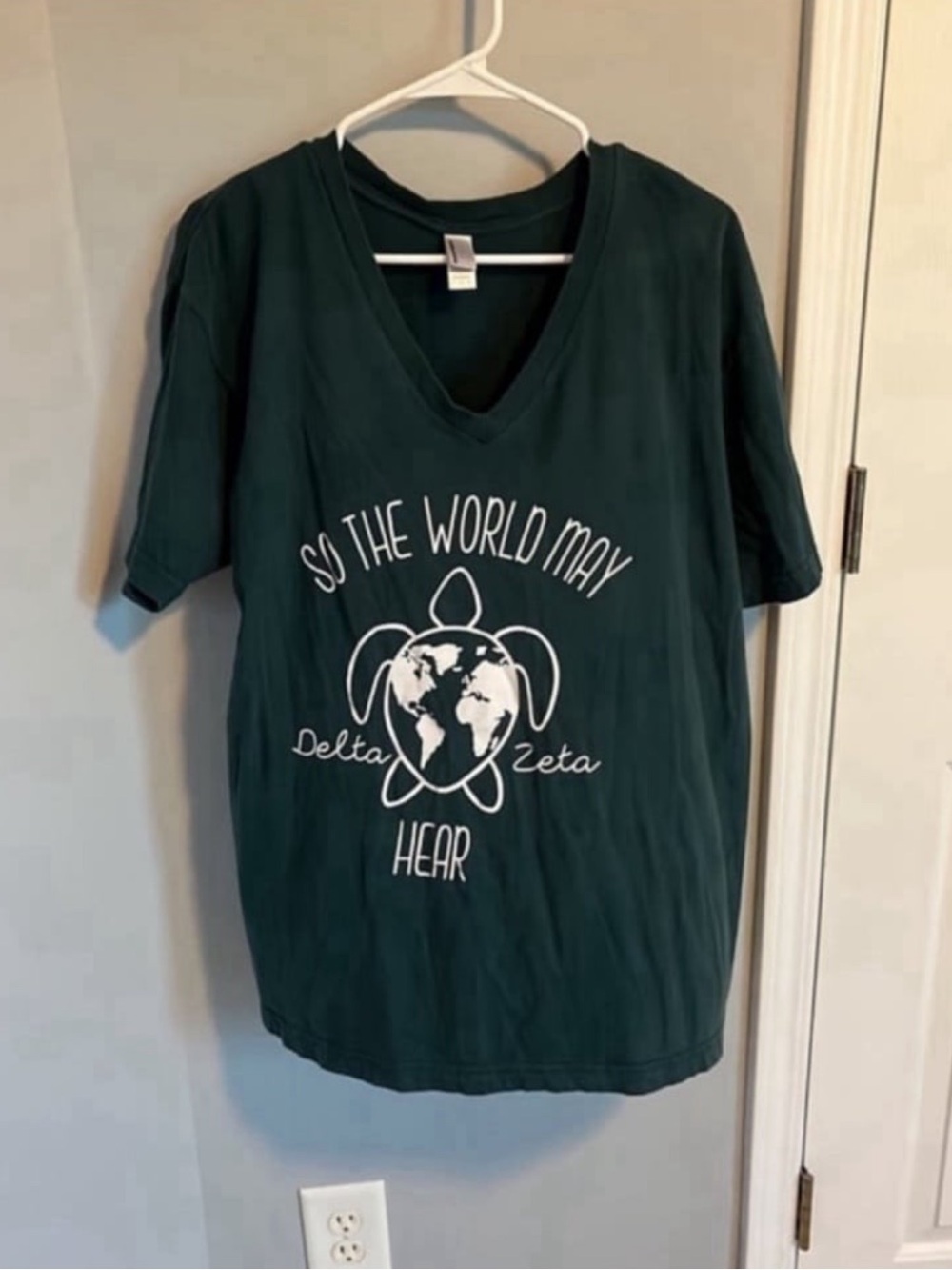 American Apparel Dark Green V-Neck Delta Zeta philanthropy Graphic Tee